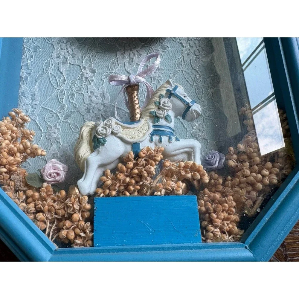 Vintage 90s Carousel Shadowbox Cottagecore Clock Tested